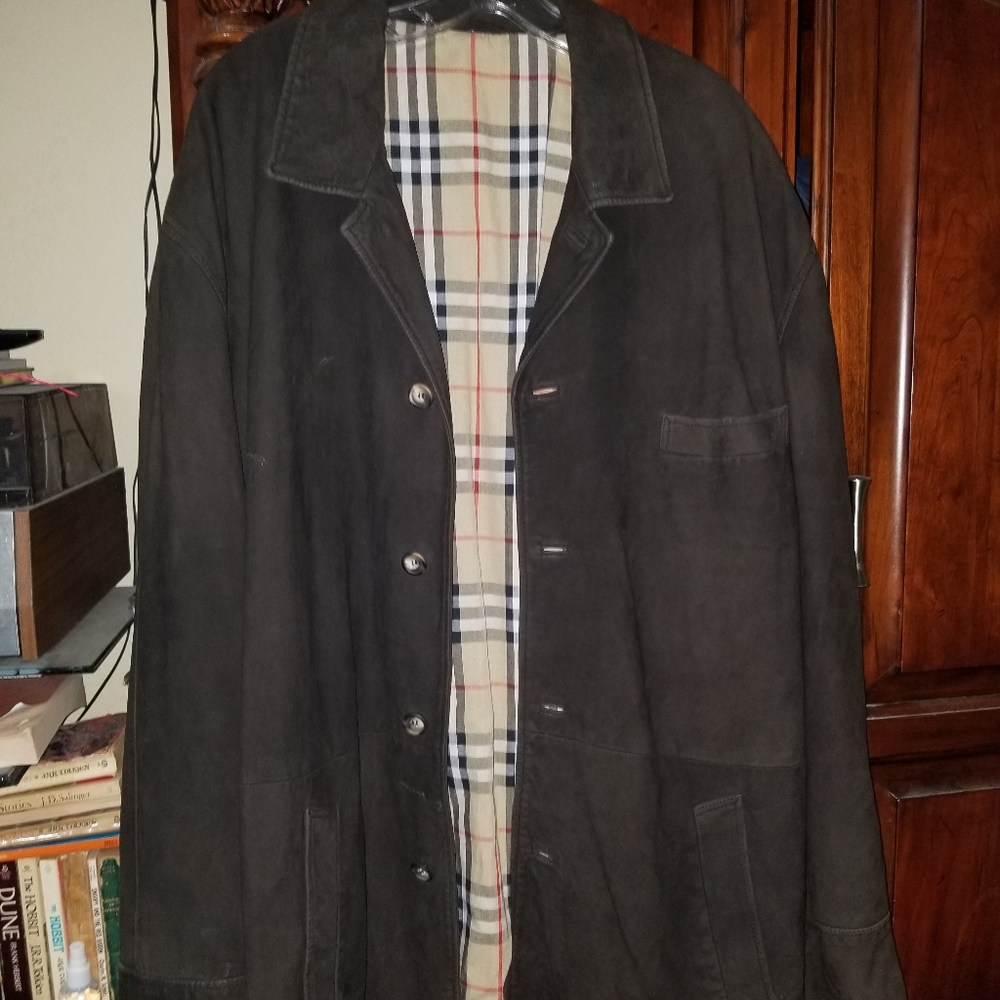 Men's Burberry brown suede leather jacket size XL